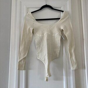 Free People Cream Ribbed Bodysuit
